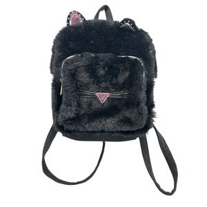 Target 2019 Cute Whimsical Black Faux Fur Cat Backpack Pink Nose‎ Whiskers